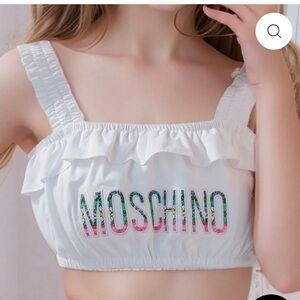 Moschino White Ruffle Crop Top